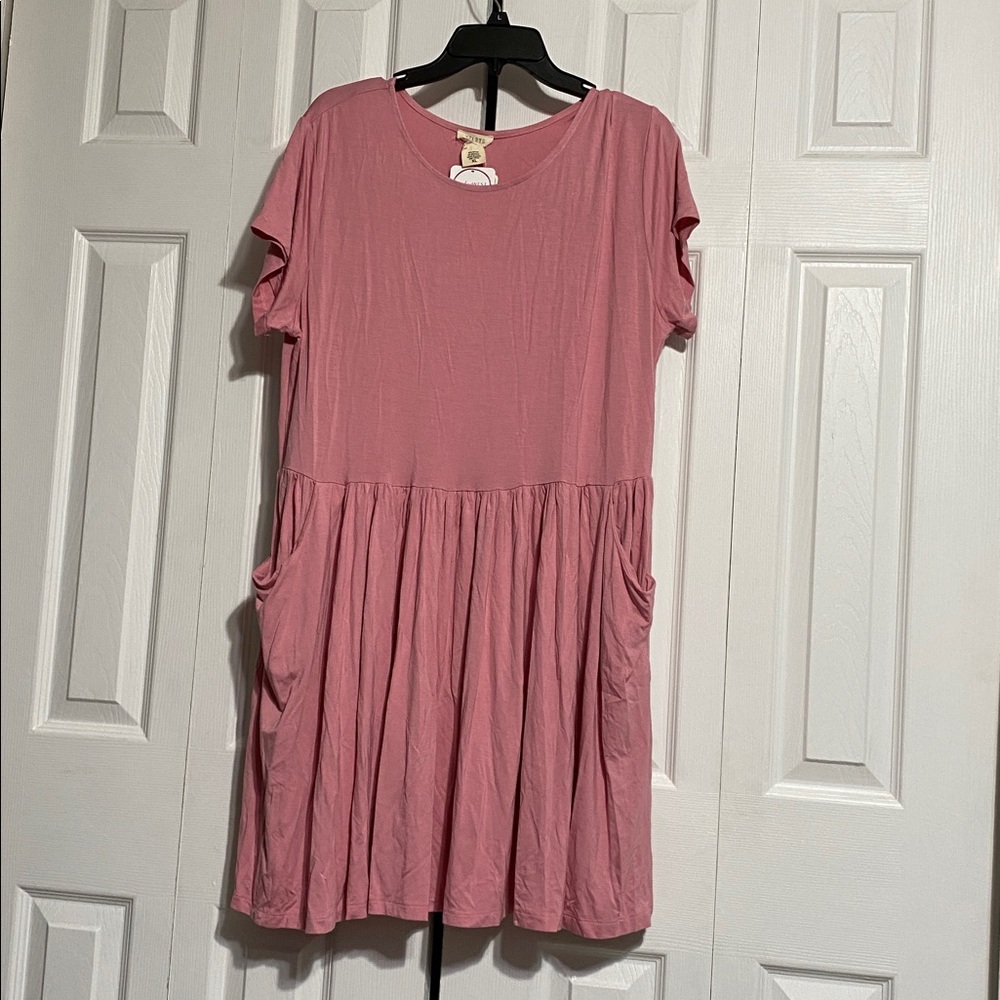 Yelete NWT  pink baby doll swing stretch knit Short Sleeve tunic dress SIZE  XL